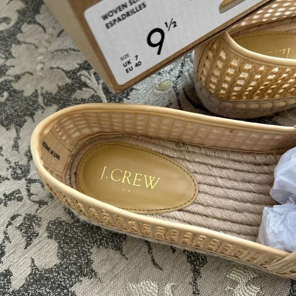 J. Crew factory Woven espadrille slip-ons flats Natural Grid Raffia size 9.5 - Picture 2 of 6